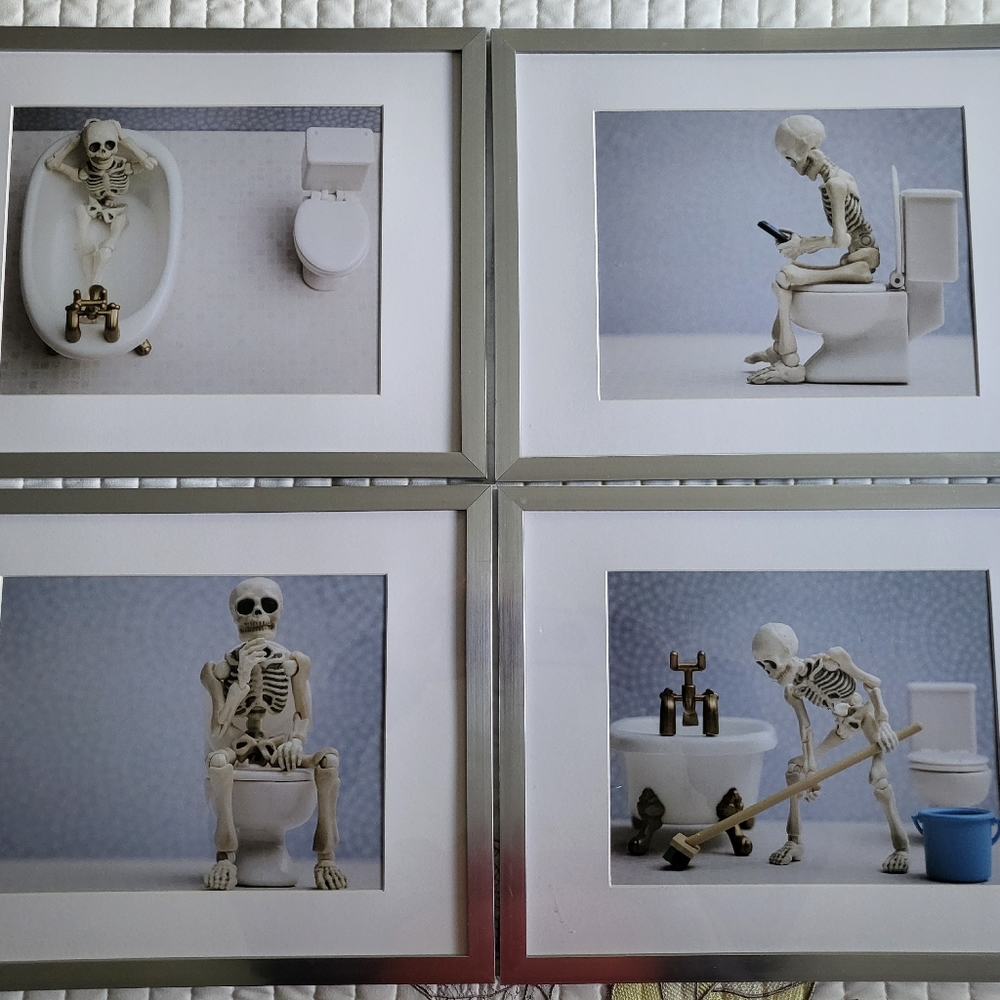 Framed Skeleton Bathroom Pictures